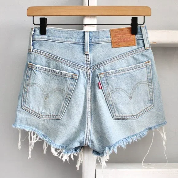 Levi's 501 High Rise Embellished Asteroid Studs Light Wash Cutoff Shorts sz 24 - Picture 2 of 10